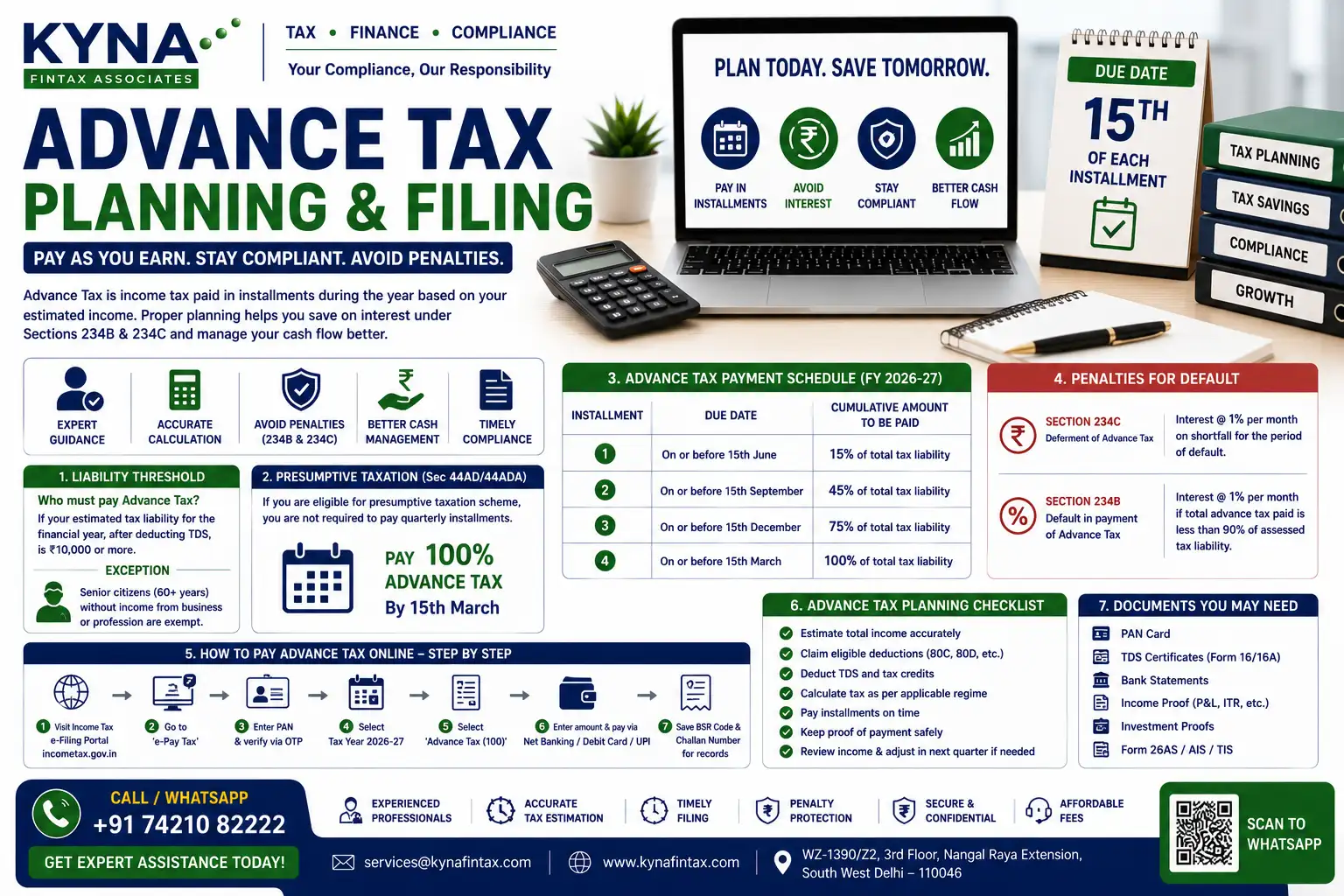 Advance Tax Planning and Filing Services in Delhi by Kyna FinTax Associates