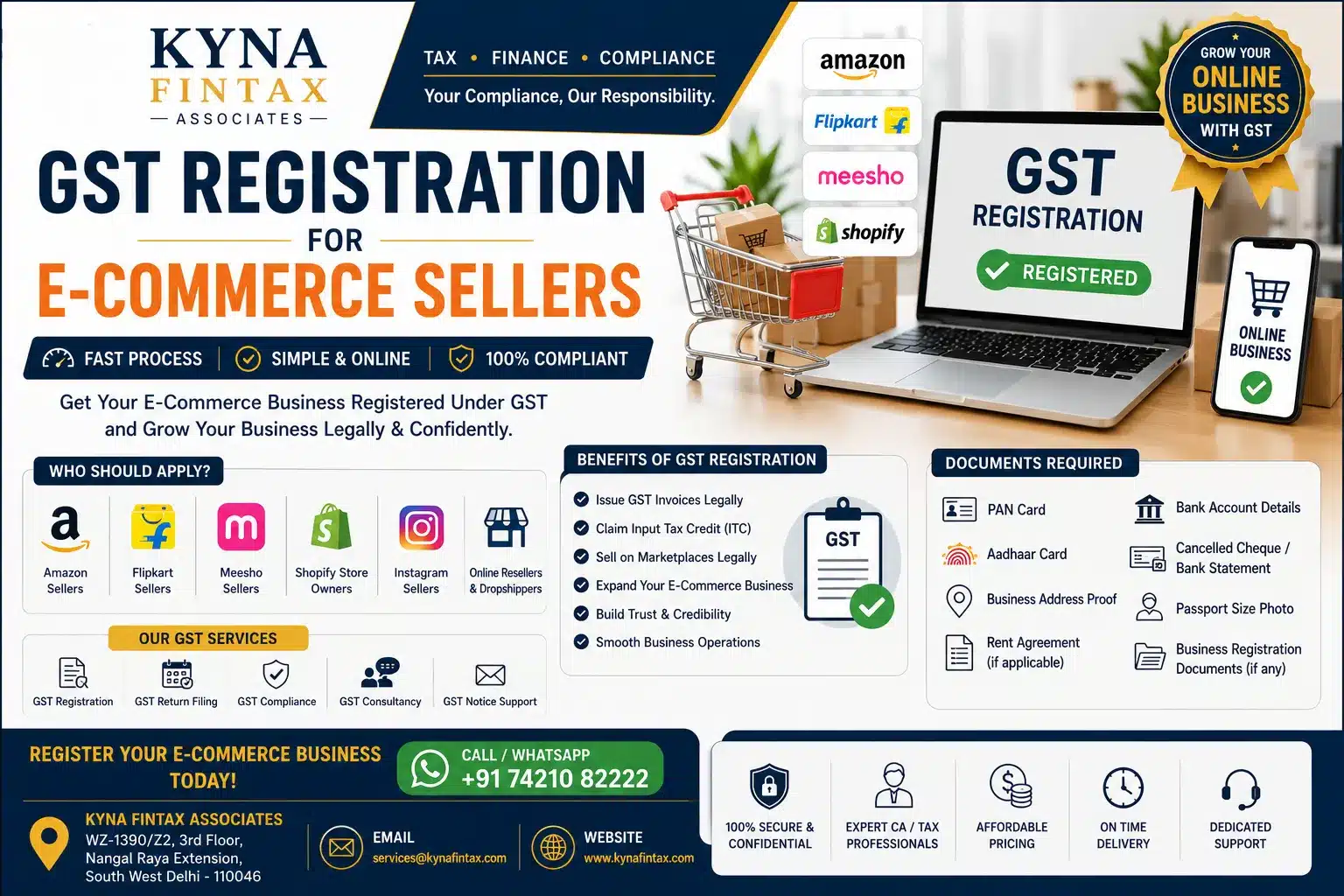 GST Registration for e-commerce sellers by kyna fintax associates
