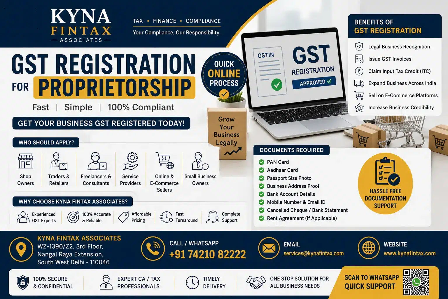 GST Registration for Proprietorship Businesses in Delhi by Kyna FinTax Associates
